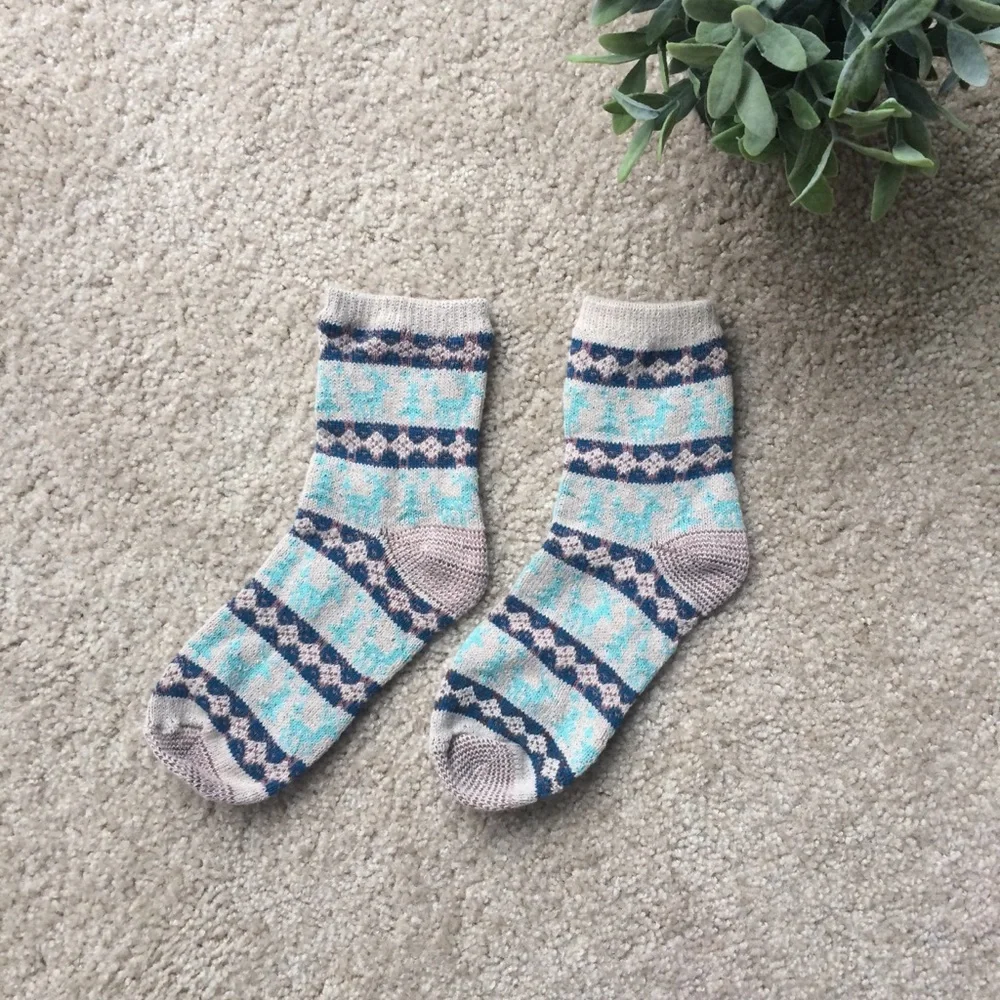 Reindeer Fair Isle Printed Crew Knit Socks